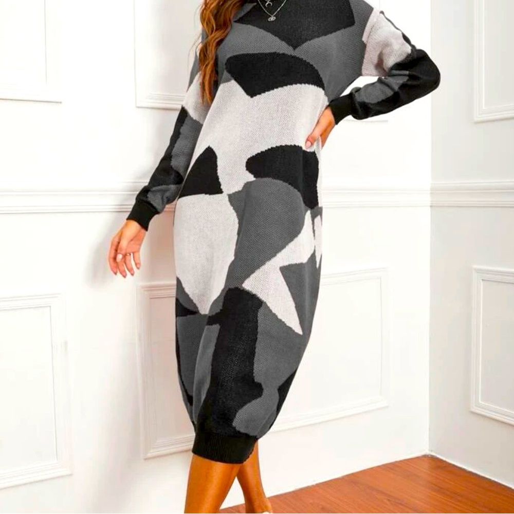 Colorblock Sweater Dress Without Belt or Necklace